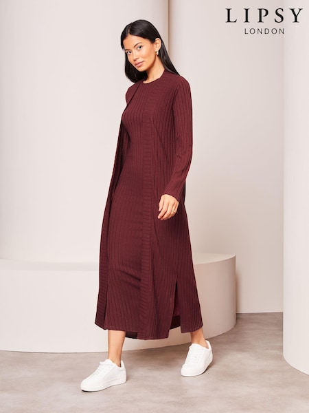 Bordo rdeča - Lipsy Long Sleeve Ribbed Cosy Longline Cardigan (Q88091) | € 23