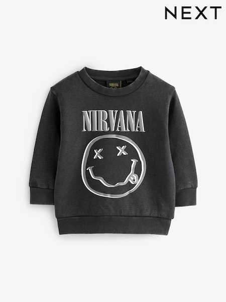 Charcoal Grey Acid Wash Nirvana Crew Neck 100% Cotton Sweatshirt (3mths-8yrs) (Q88137) | 58 QAR - 65 QAR