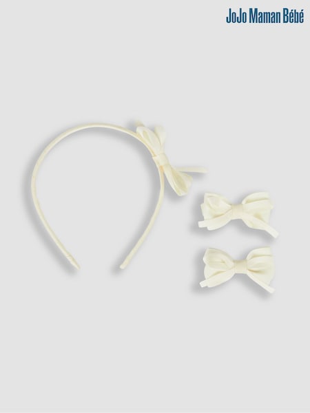JoJo Maman Bébé Cream Bow Hairband & Clips Set (Q88285) | 42 QAR