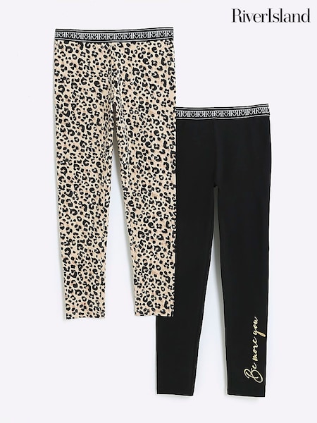 River Island Black Girls Animal Leggings 2PK (Q88406) | OMR4