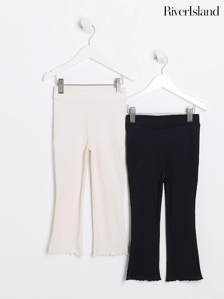 River Island White/Black Girls 100% Cotton Kickflare Trousers (Q88433) | AED82