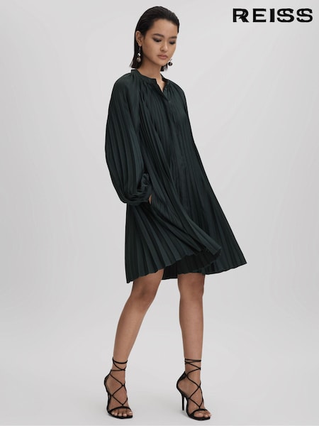 Reiss Green Trina Pleated Belted Mini Dress (Q88517) | €271