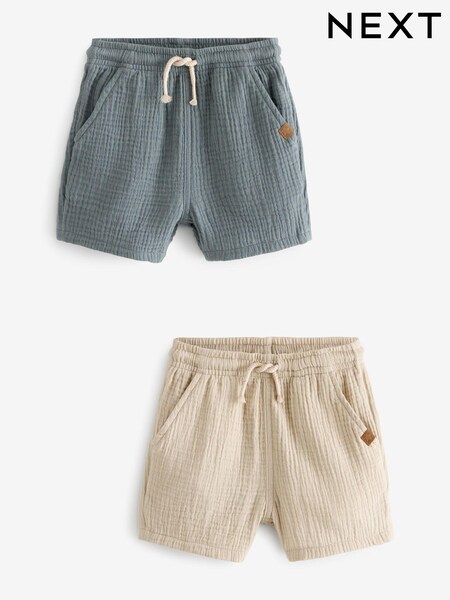 Modra/bež - Soft Textured Cotton Shorts 2 Pack (3mths-7yrs) (Q88550) | € 13 - € 17