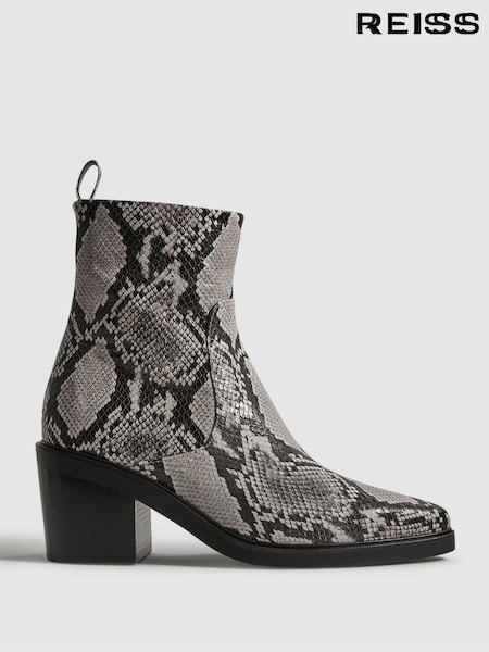 Reiss Snake Sienna Leather Heeled Western Boots (Q88560) | €362