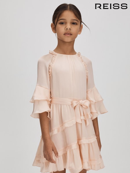 Reiss Pink Polly 4-9 yrs Textured Satin Frilly Dress (Q88564) | €95