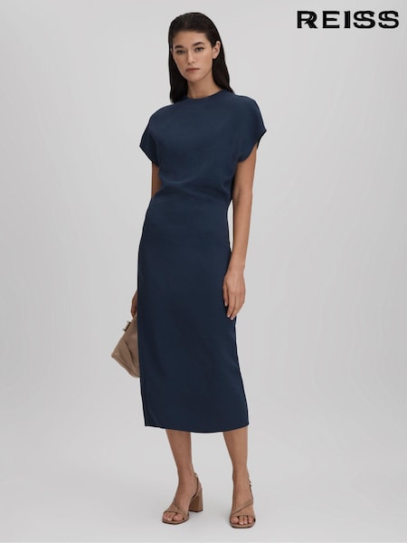 Reiss Navy Tasha Ruched Bodycon Midi Dress (Q88571) | €303