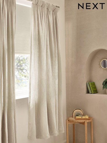 Natural 100% Cotton Crinkle Pencil Pleat Curtains (Q88591) | €23 - €51