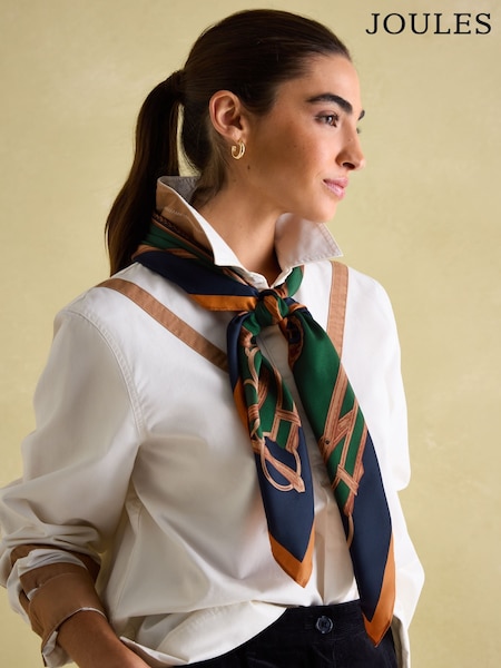 Joules Bloomfield Khaki Green Square Silk Scarf (Q88596) | €32.50