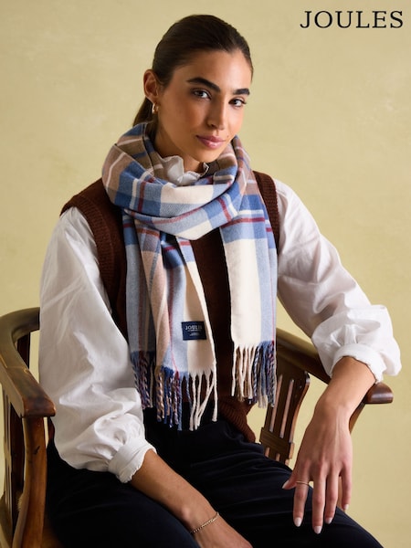Joules Langtree Cream & Blue Scarf (Q88597) | R$ 165
