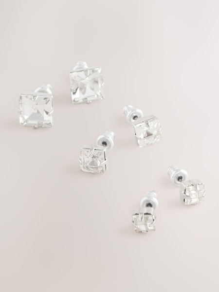 DCK Mens Silver Tone Crystal Stud Earrings (Q88666) | 721 UAH