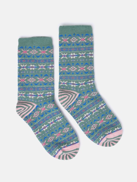 Joules Women's Lucille Green Fairisle Pattern Boot Socks (size 4-8) (Q88731) | €15