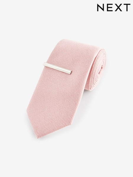 ורוד בהיר - גזרה צרה - Textured Tie And Clip Set (Q88736) | ‏48‏₪