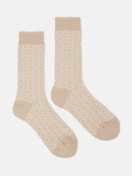 Joules Women's Toasty Oatmeal Cosy Geometric Socks (size 4-8) (Q88764) | R$ 100