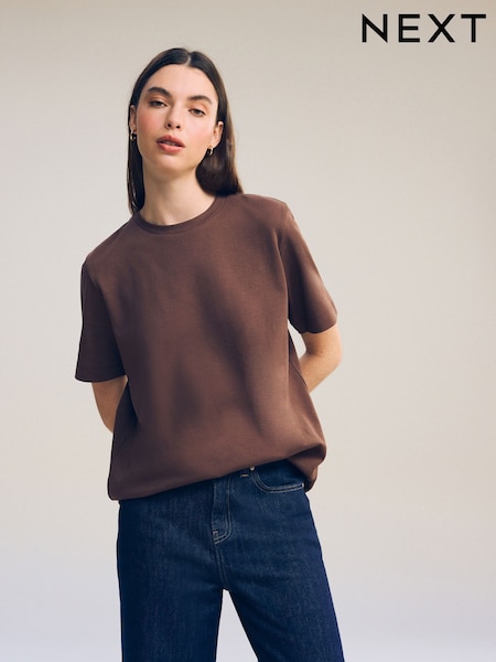 Choklad Brun - Heavyweight Short Sleeve Crew Neck T-shirt (Q88793) | kr260
