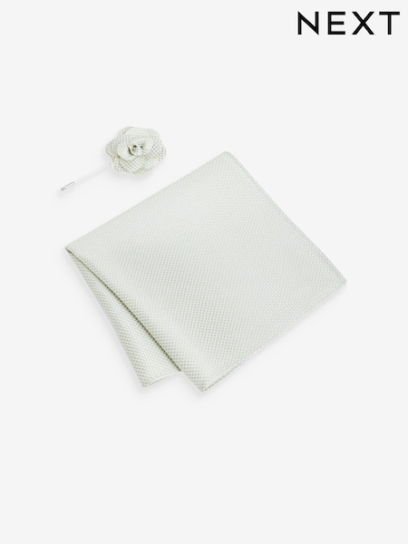 Light Green Textured Silk Lapel Pin And Pocket Square Set (Q88825) | €4