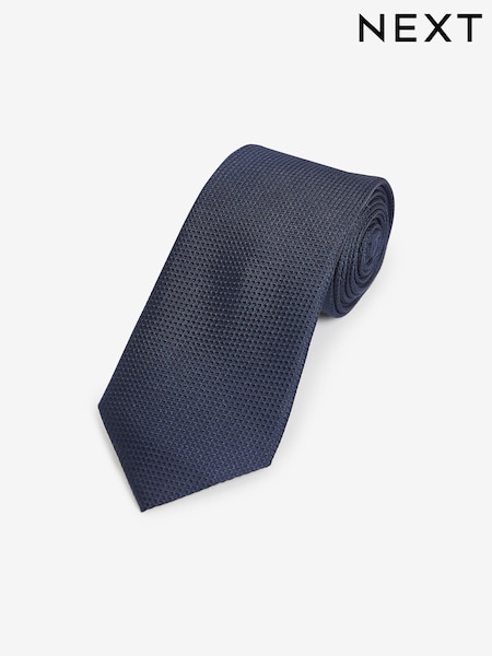 Navy Blue Textured Silk Tie (Q88830) | 49 QAR