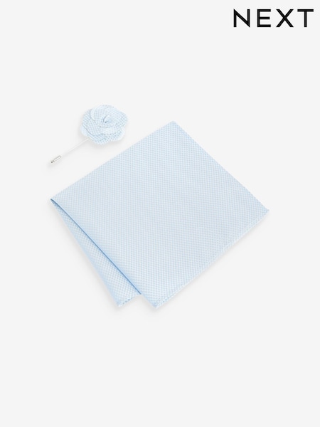 Light Blue Textured Silk Lapel Pin And Pocket Square Set (Q88832) | €5