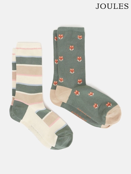 Joules Women's Everyday Khaki/Grey 2 Pack Socks (size 4-8) (Q88852) | R$ 100