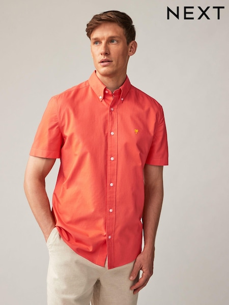 Orange Oxford 100% Cotton Short Sleeve Shirt (Q88931) | €5