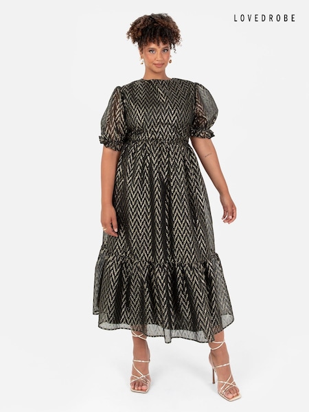 Lovedrobe Zig Zag Tie Back Black Midaxi Dress (Q88983) | €31