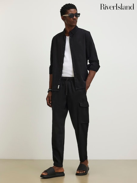 Black - Regular River Island Slim Fit Cargo Trousers
