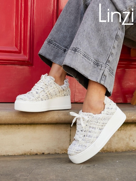 Linzi White Quest Tweed Lace Flatform Trainers (Q89110) | €53