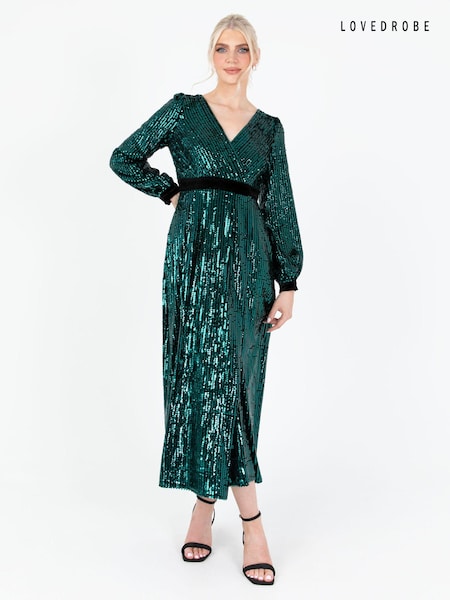 Lovedrobe Green Sequin Velvet Midaxi Dress (Q89131) | €34