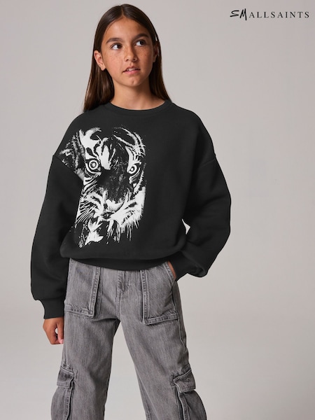 smALLSAINTS Black/Turin Tiger Girls Cygni Oversized 100% Cotton Graphic Sweatshirt (Q89145) | AED102 - AED113