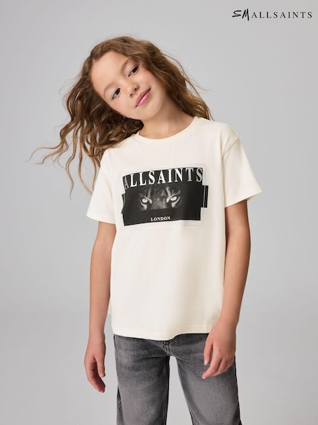 smALLSAINTS White/Axyl Tiger Girls Grace Graphic Crew 100% Cotton T-Shirt (Q89147) | €12 - €14