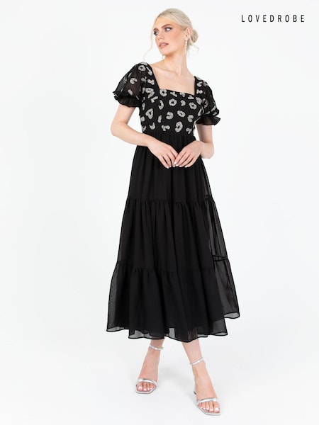 Lovedrobe Black Square Neck Animal Embellished Midaxi Dress (Q89156) | €31
