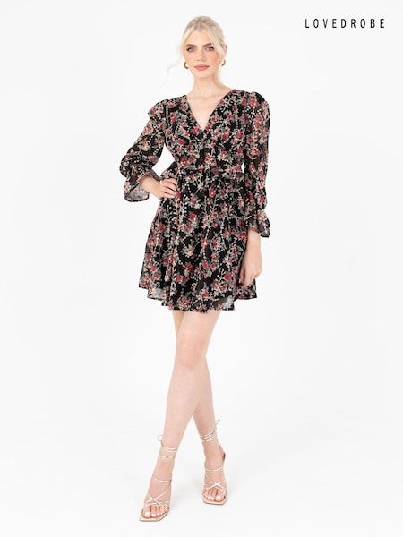 Lovedrobe Frill Front Embroidered Black Mini Dress (Q89157) | €51