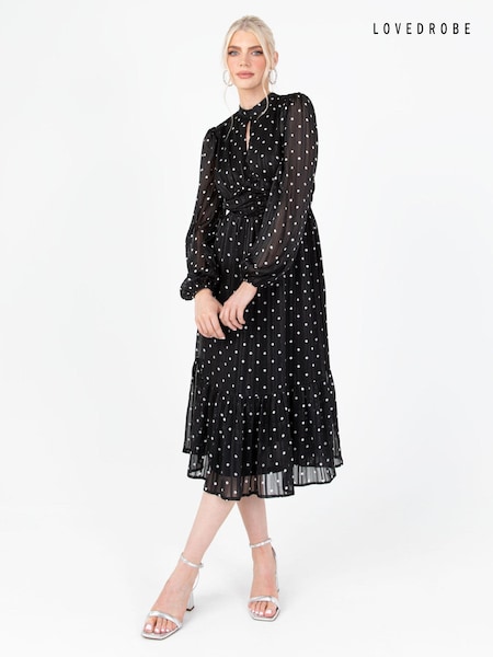 Lovedrobe Printed High Neck Black Midi Dress (Q89159) | €57