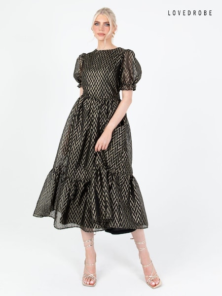 Lovedrobe Zig Zag Tie Back Black Midaxi Dress (Q89166) | €49
