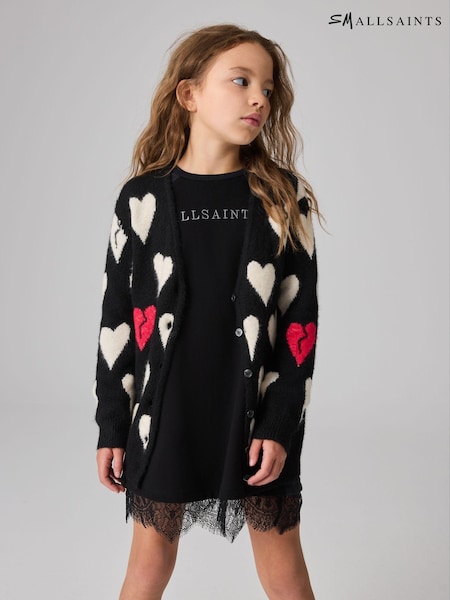 smALLSAINTS Black Amore Heart Girls Long Knitted Cardigan (Q89169) | €46 - €52