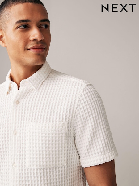 White Waffle Texture Short Sleeve 100% Cotton Shirt (Q89180) | €15