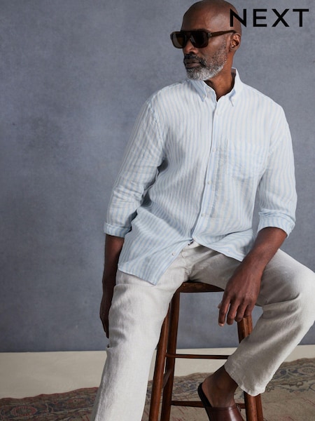 Blue Signature 100% Linen Long Sleeve Shirt (Q89186) | AED110
