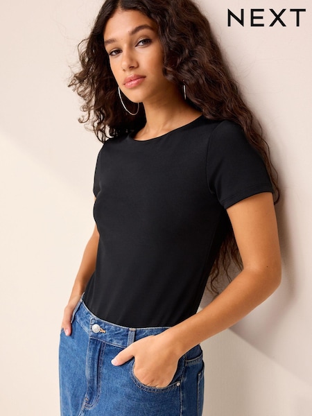 Black Short Sleeve T-Shirt Bodysuit (Q89243) | € 5