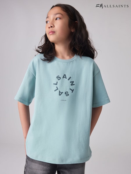 smALLSAINTS Pale Blue Tierra Oversized Crew Logo 100% Cotton T-Shirt (Q89250) | €14 - €17