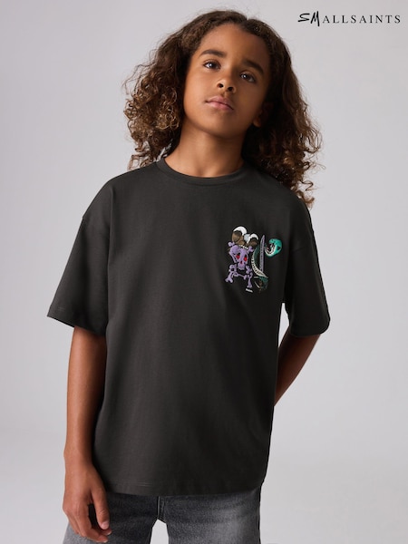 smALLSAINTS Black/Sabrerattler Boys Oversized Graphic Crew 100% Cotton T-Shirt (Q89256) | €13 - €15.50