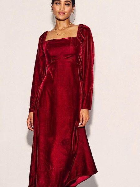 Nobodys Child Abby Velvet Red Midi Dress (Q89313) | €33