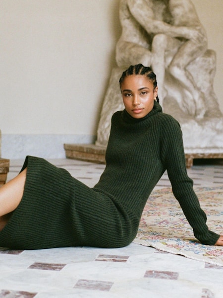 Nobodys Child Green Rib Roll Neck Knitted Midi Dress (Q89328) | €50