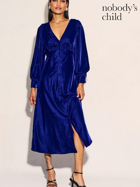 Nobodys Child Blue Tasha Velvet Midi Dress (Q89330) | €32