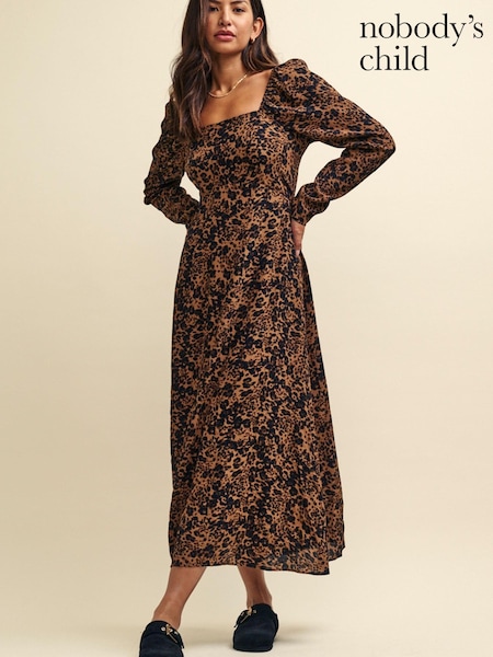 Nobody's Child Abby Square Neck Brown Midi Dress (Q89365) | €41.50