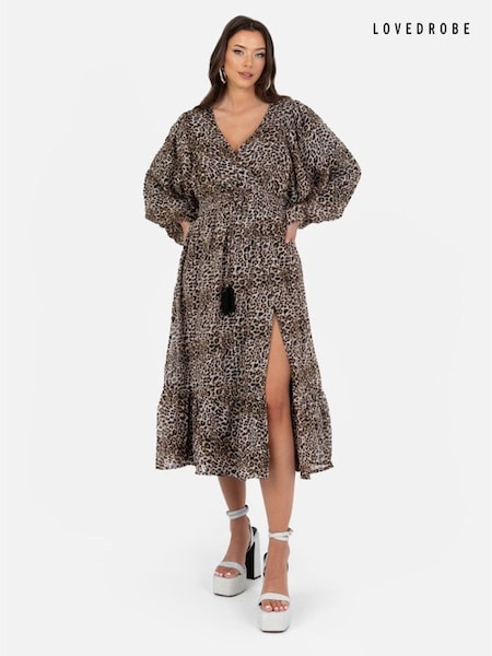 Lovedrobe Animal Print Balloon Sleeve Midi Dress (Q89469) | €26