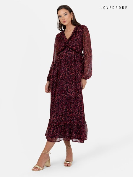 Animal - Lovedrobe Red Print Frill Detail Midaxi Dress (Q89470) | 18 €