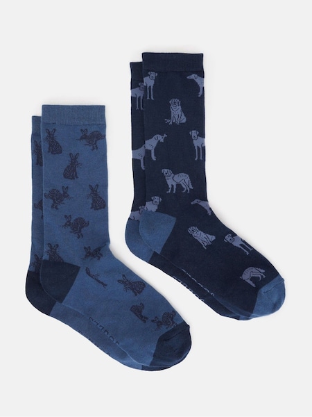 Joules Men's Kingsbury Blue/Navy 2 Pack Socks (size 7-12) (Q89552) | €14