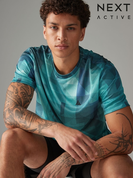 Aqua Blue Active Gym Printed Training T-Shirt (Q89626) | $30