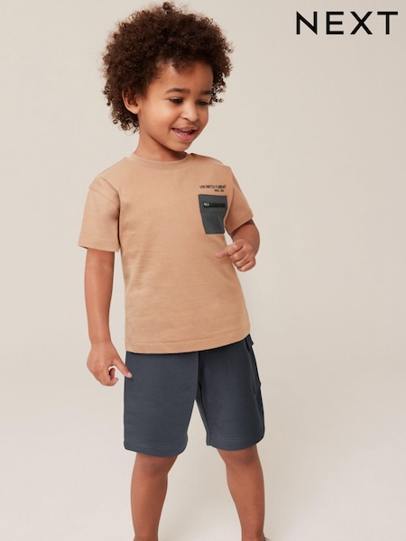Tan Brown 100% Cotton T-Shirt and Shorts Set (3mths-7yrs) (Q89628) | €7 - €9