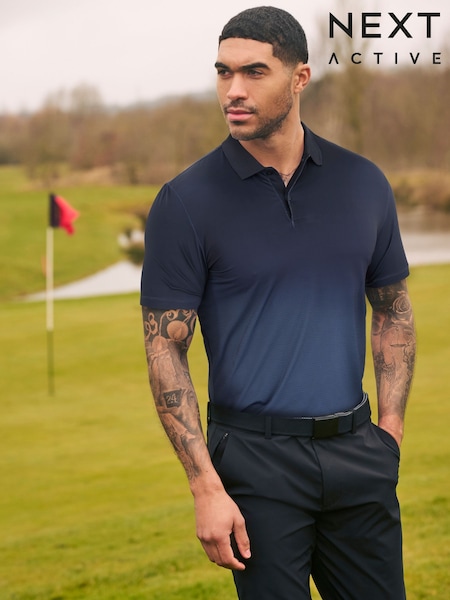 Navy/Grey Active Print Golf Polo Shirt (Q89689) | 129 SAR