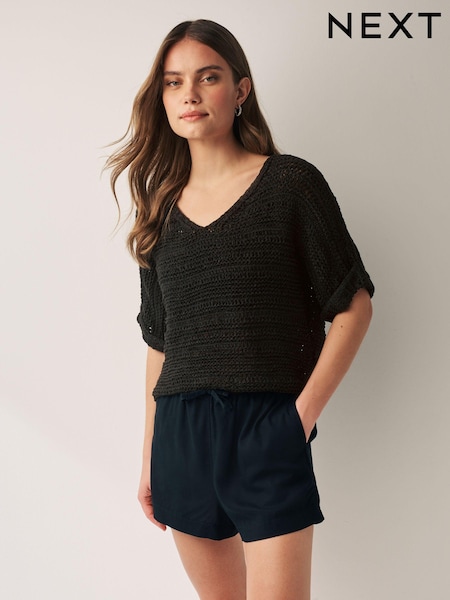 Black Short Sleeve Stitch Top (Q89818) | 39 QAR